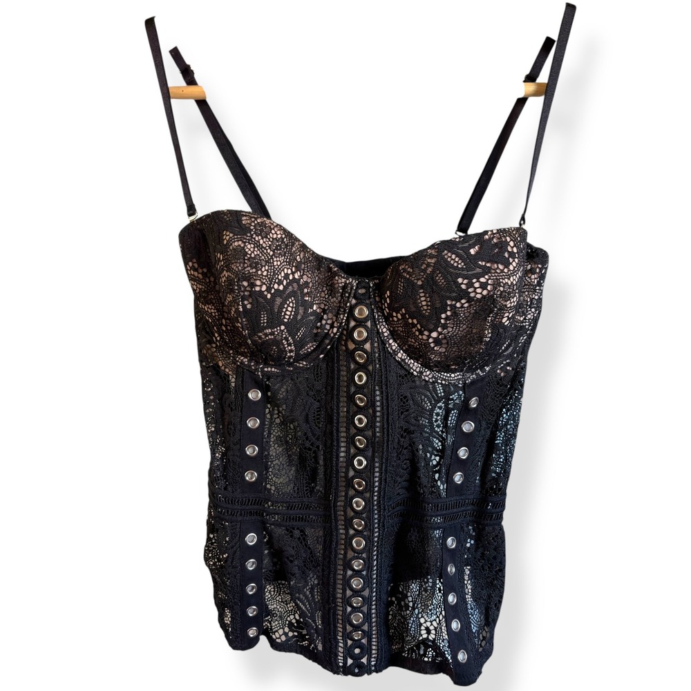 Victoria's Secret Dream Angels Black Lace Grommet Corset Top 34B New